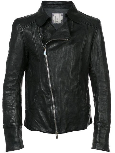 Shop Guidi Creased Biker Jacket In Black