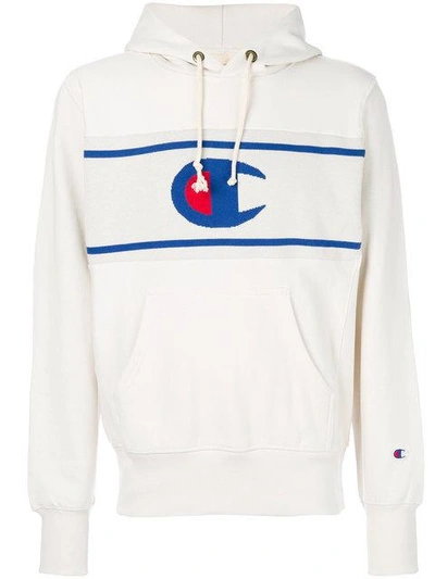 Champion Hooded Logo Intarsia Cotton Sweatshirt In White | ModeSens