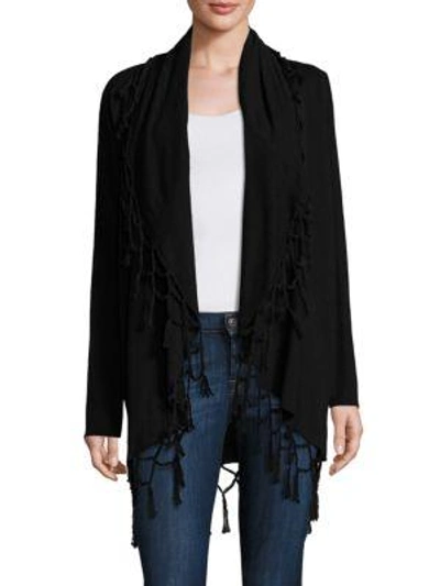 Shop Ella Moss Ninette Fringed Open-front Wool & Cashmere Blend Sweater In Black