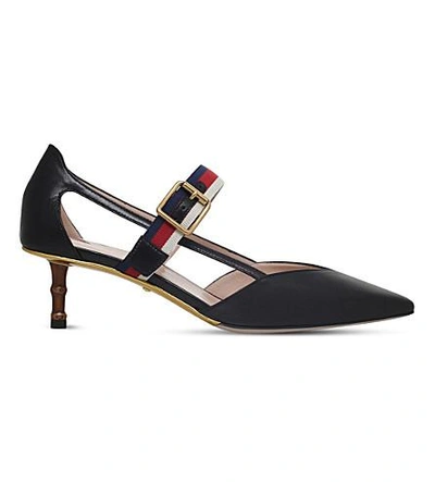 Shop Gucci Pointed-toe Leather Heeled Pumps In Blk/red