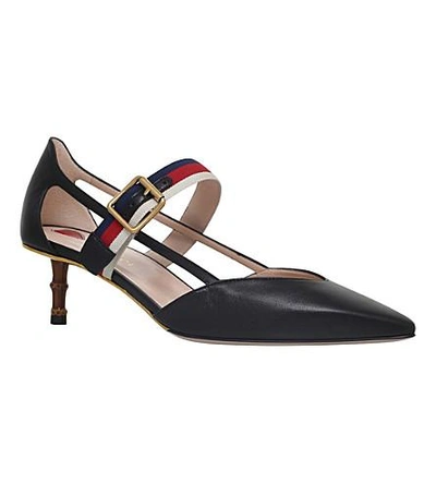 Shop Gucci Pointed-toe Leather Heeled Pumps In Blk/red