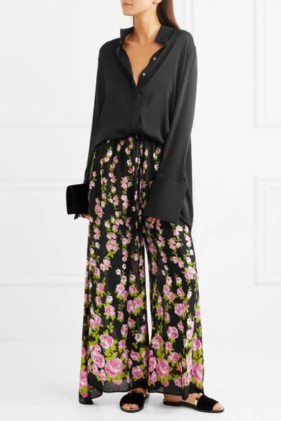 Shop Gucci Printed Jacquard Wide-leg Pants In Pink