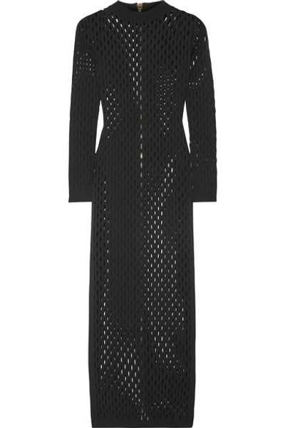 Shop Balmain Perforated Stretch-knit Maxi Dress