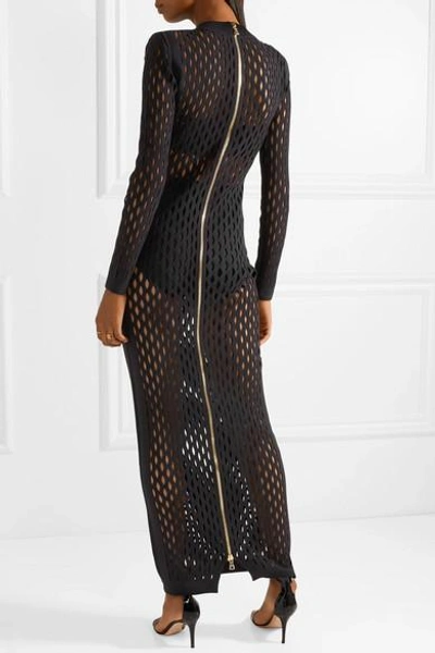 Shop Balmain Perforated Stretch-knit Maxi Dress