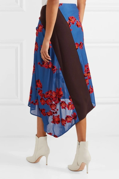 Shop Atlein Asymmetric Paneled Devoré-velvet And Jersey Skirt