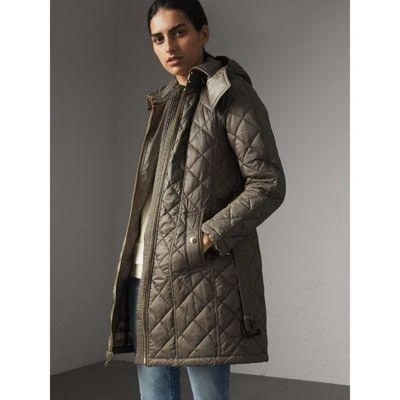 Shop Burberry Detachable Hood Quilted Showerproof Parka In Mink Grey