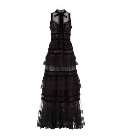 Shop Elie Saab Tiered Lace Gown In Black