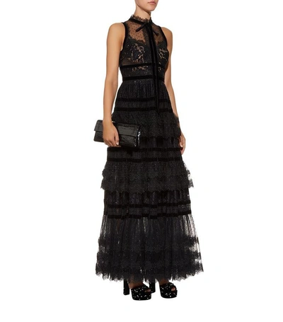Shop Elie Saab Tiered Lace Gown In Black