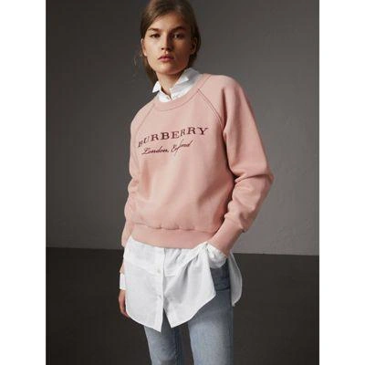 Burberry Embroidered Cotton Blend Jersey Sweatshirt In Pink | ModeSens