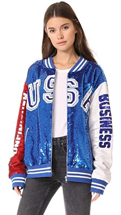 Shop Ashish Usa Dodgers Varsity Jacket In Red/white/blue