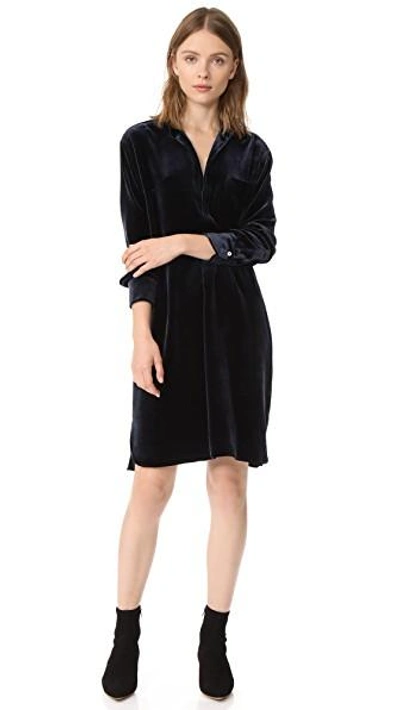 Velvet Shirt Dress In Coastal