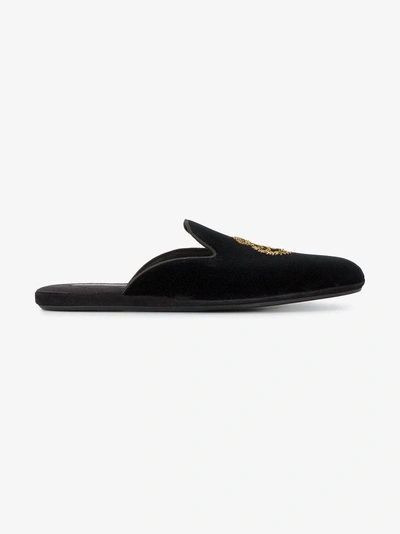 Shop Dolce & Gabbana Crest Crowned Logo Slippers In Black