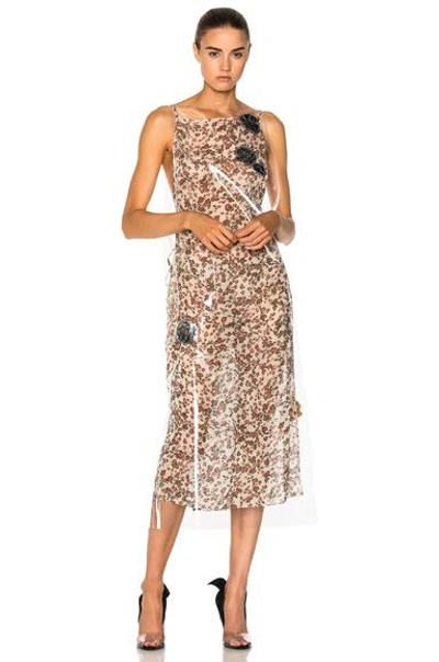 Calvin Klein 205w39nyc Floral Print Midi Dress With Transparent Overlayer In Floral,red,white