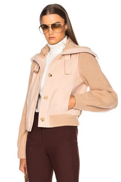 Shop Chloé Soft Brushed Wool Bomber Jacket In Pink. In Earthy Pink