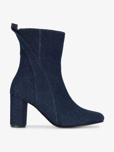 Shop Ganni Denim Joan 75 Mid Calf Boots In Blue