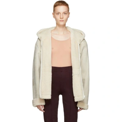 Shop Yeezy Ivory Short Shearling Jacket In Birch