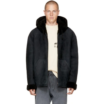 Shop Yeezy Black Short Shearling Jacket