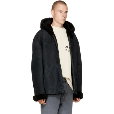 Shop Yeezy Black Short Shearling Jacket