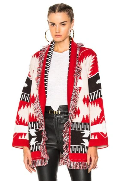 Shop Alanui Oversized Jacquard Cashmere Cardigan In Abstract,neutrals,red
