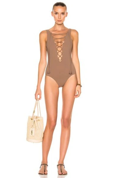 Shop Karla Colletto Entwined Swimsuit In Latte