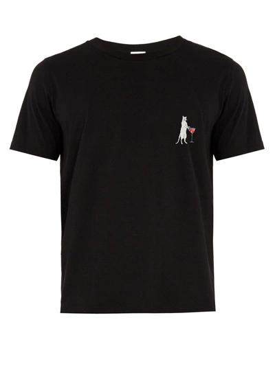 Saint Laurent Cat-print Crew-neck Cotton T-shirt In Black-multi | ModeSens