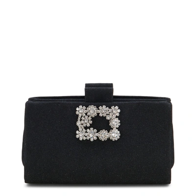 Shop Roger Vivier Soft Flowers Clutch In Fabric In Black