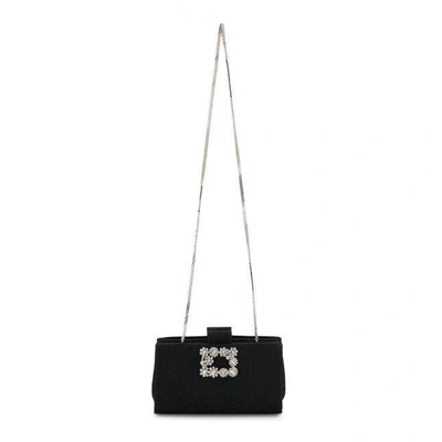 Shop Roger Vivier Soft Flowers Clutch In Fabric In Black