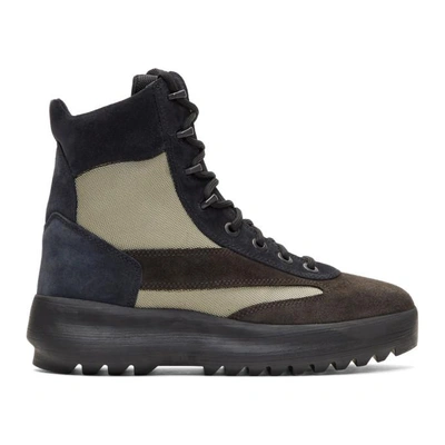 Shop Yeezy Black And Beige Military Boots In Oil/military Light/g