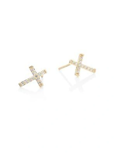 Shop Lana Girl Diamond Cross Stud Earrings In Yellow Gold