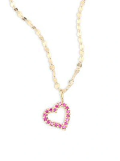 Shop Lana Girl Mini Heart Pink Sapphire Pendant Necklace In Yellow Gold