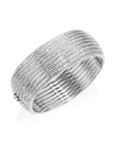 Shop Adriana Orsini Women's Striped Side Crystal Hinge Bracelet In Silver