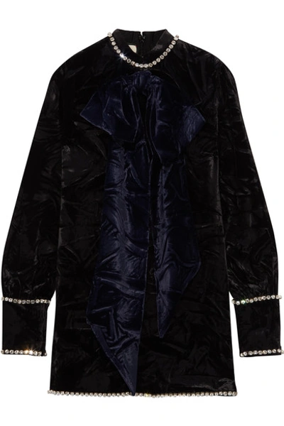 Shop Gucci Swarovski Crystal-embellished Embossed Velvet Top In Black
