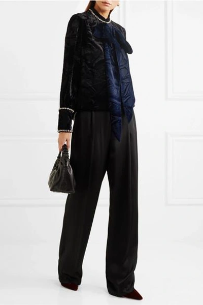 Shop Gucci Swarovski Crystal-embellished Embossed Velvet Top In Black