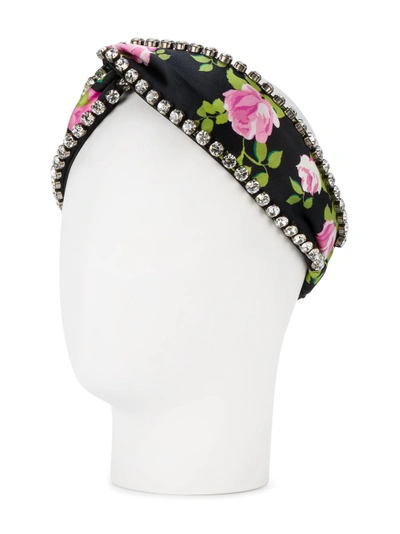 Shop Gucci Rose Print Crystal Embellished Headband