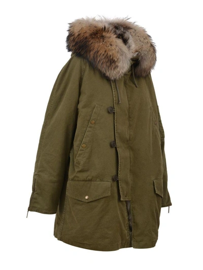 Shop Saint Laurent Raccoon-trimmed Parka In Green