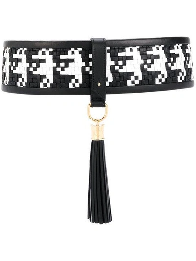 Shop Balmain Houndstooth Waist Belt - Black