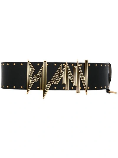 Shop Balmain Embossed Logo Waist Belt In Black