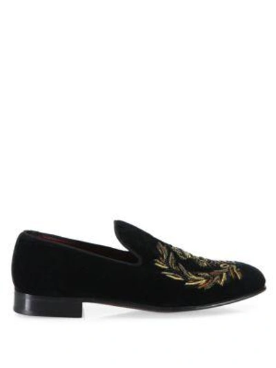 Shop Dolce & Gabbana Embroidered Velvet Loafers In Black