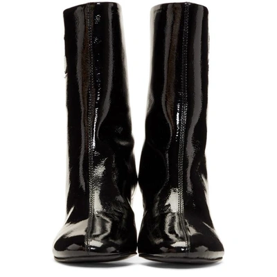 Shop Courrèges Black Vinyl Leather Logo Boots