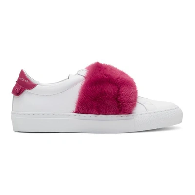 Shop Givenchy White & Pink Fur Urban Knots Sneakers