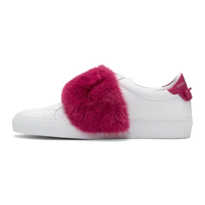 Shop Givenchy White & Pink Fur Urban Knots Sneakers