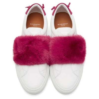 Shop Givenchy White & Pink Fur Urban Knots Sneakers