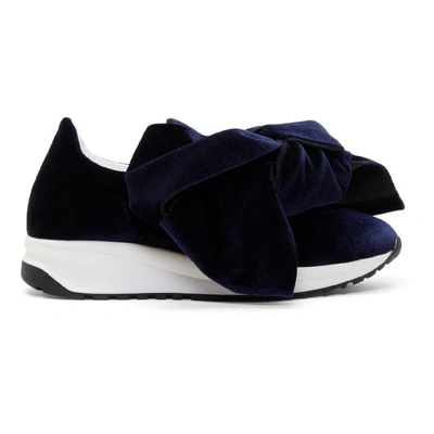 Shop Joshua Sanders Navy Velvet Bow Slip-on Sneakers