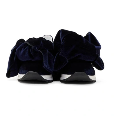 Shop Joshua Sanders Navy Velvet Bow Slip-on Sneakers