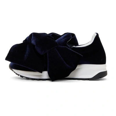 Shop Joshua Sanders Navy Velvet Bow Slip-on Sneakers