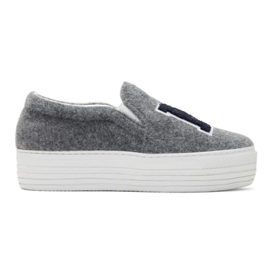 Shop Joshua Sanders Grey Felt 'ny' Platform Slip-on Sneakers