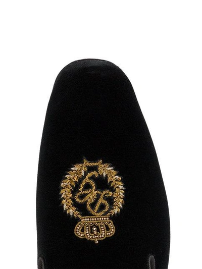 Shop Dolce & Gabbana Crest Crowned Logo Slippers - Black