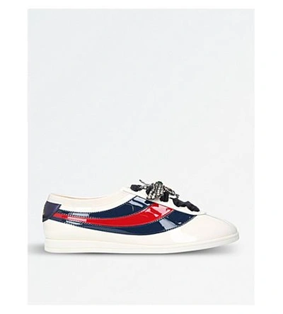 Shop Gucci Falacer Leather Crystal-embellished Sneakers In White/oth