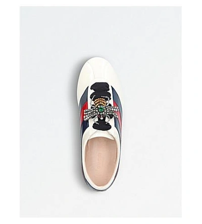 Shop Gucci Falacer Leather Crystal-embellished Sneakers In White/oth