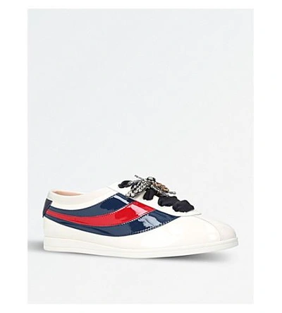 Shop Gucci Falacer Leather Crystal-embellished Sneakers In White/oth